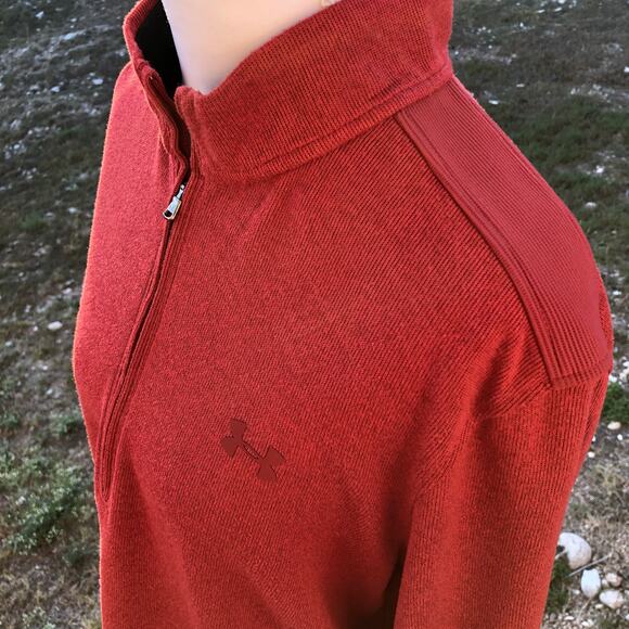 Under Armour Men's Cold Gear Quarter Zip Pullover Medium Sweater Red Long Sleeve - Picture 6 of 16